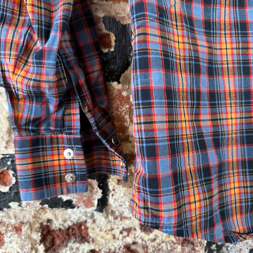 Wrangler Shirt Boys Small Button Up Youth Rodeo Cowboy Western Long Sleeve Blue