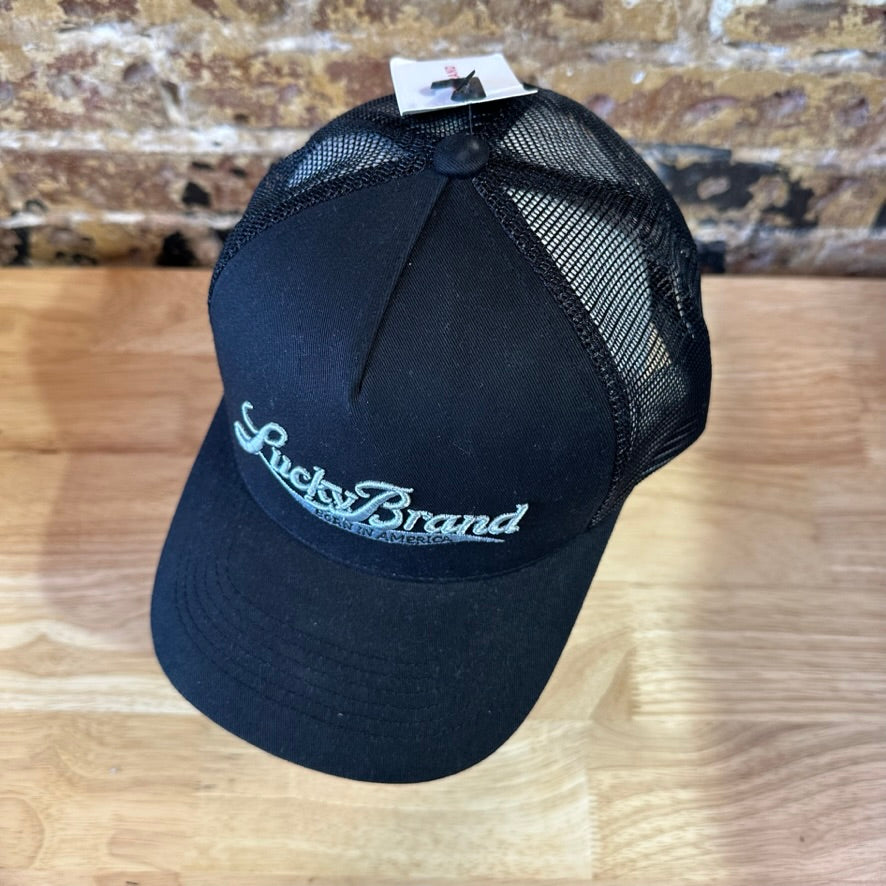 Lucky Brand Mens Black Mesh Trucker Hat Born In America Snapback Cap New