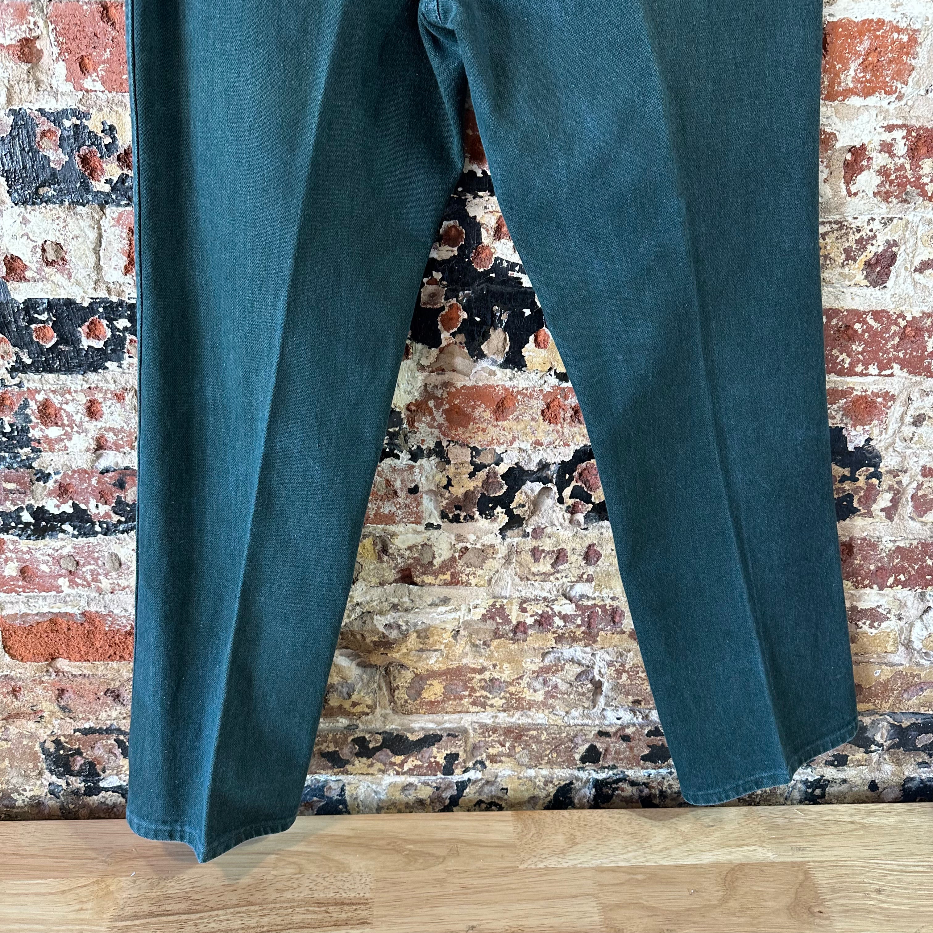 VTG Wrangler Mens Green Denim Pants Sz 34x30 Jeans Straight Leg Made in USA 936