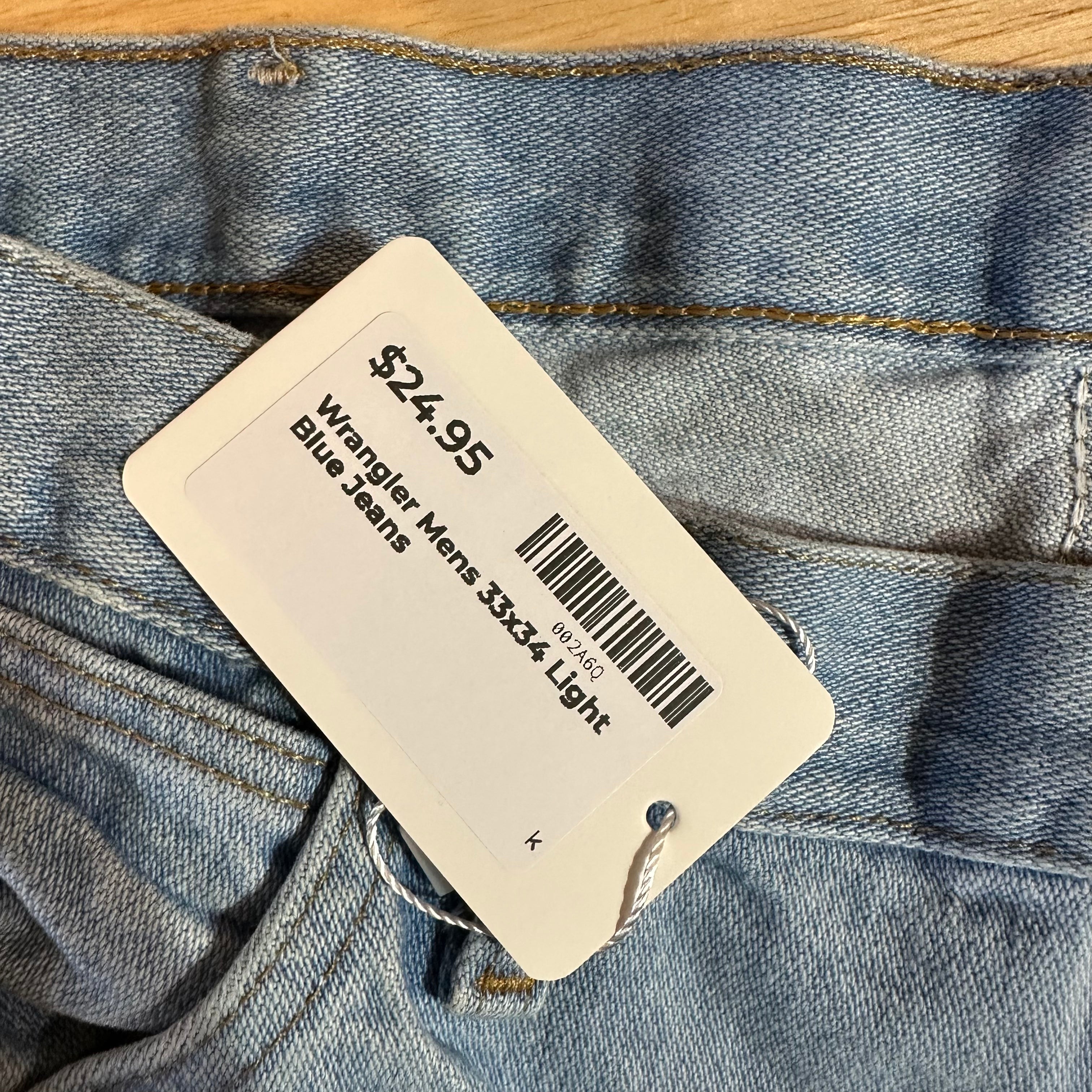 Wrangler Mens 33x34 Light Blue Jeans