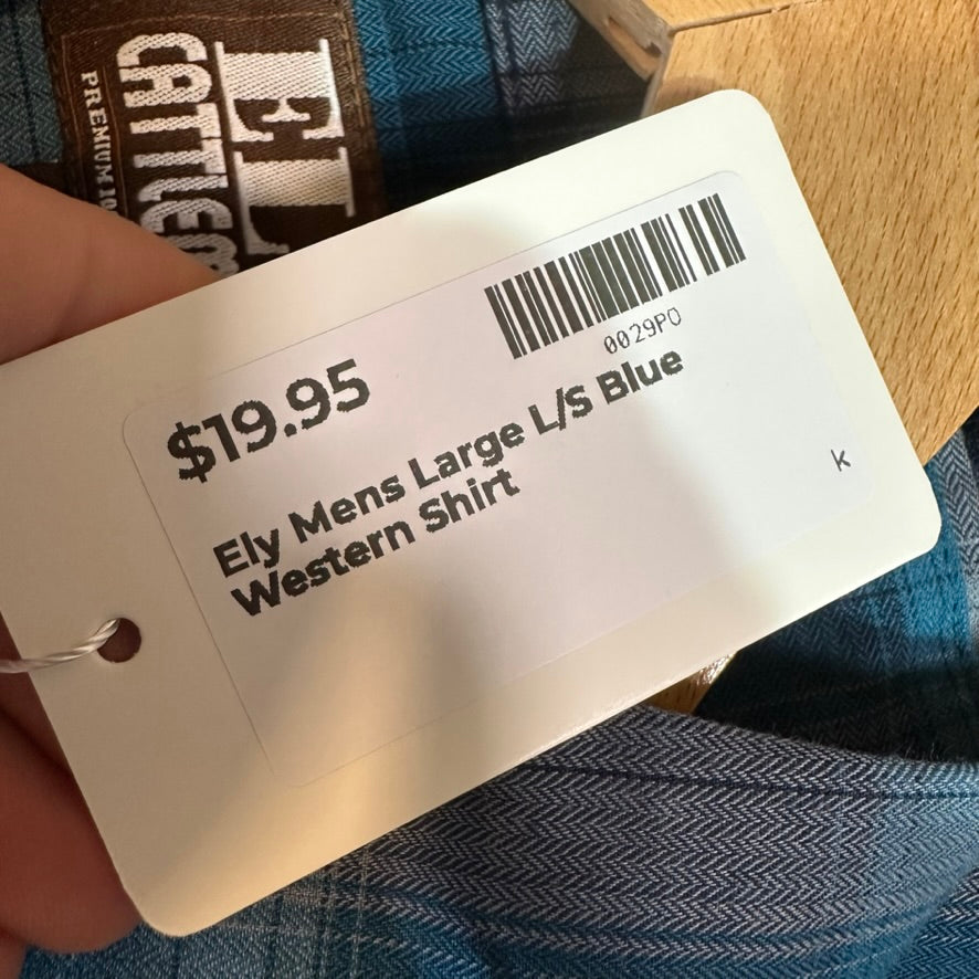 Ely Cattleman Men's Large Blue Western Shirt