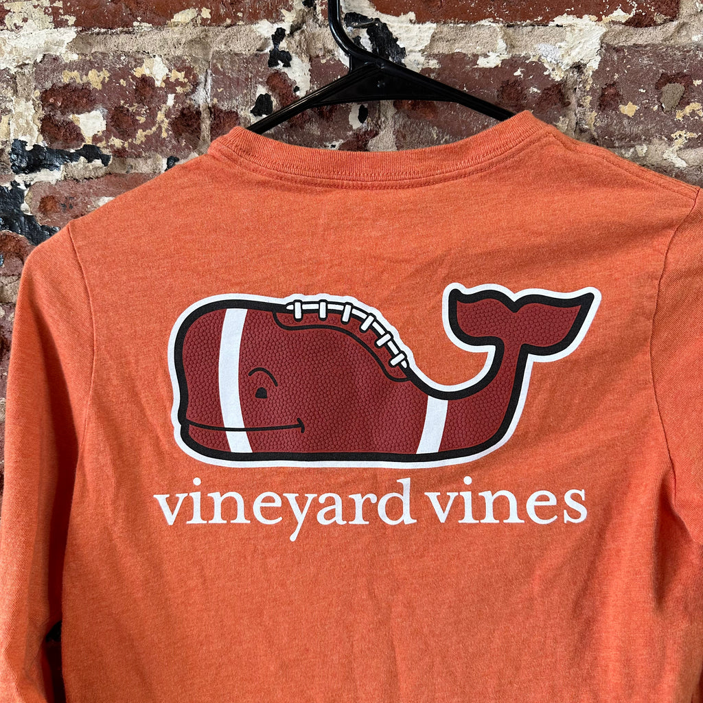 Vineyard Vines Boys Small 8-10 Logo Football Whale Long Sleeve T-shirt Orange