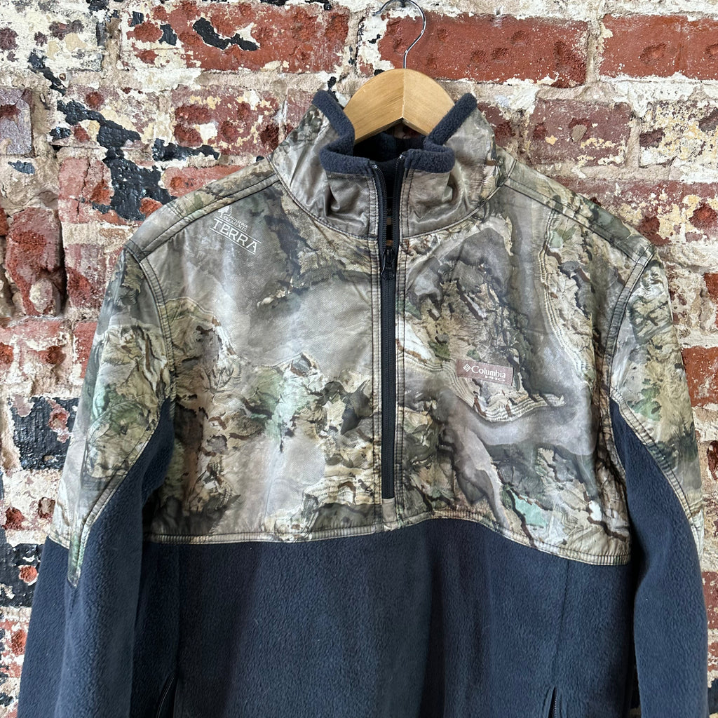 Columbia Sweater Mens Medium Camo Mossy Oak Terra Fleece PHG Hunt Pullover Black