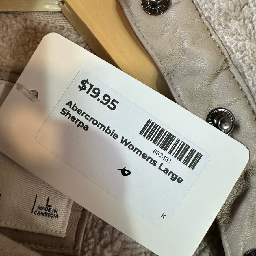Abercrombie Fitch Women’s Asymmetrical Snap Fleece Tan Beige Large Sherpa