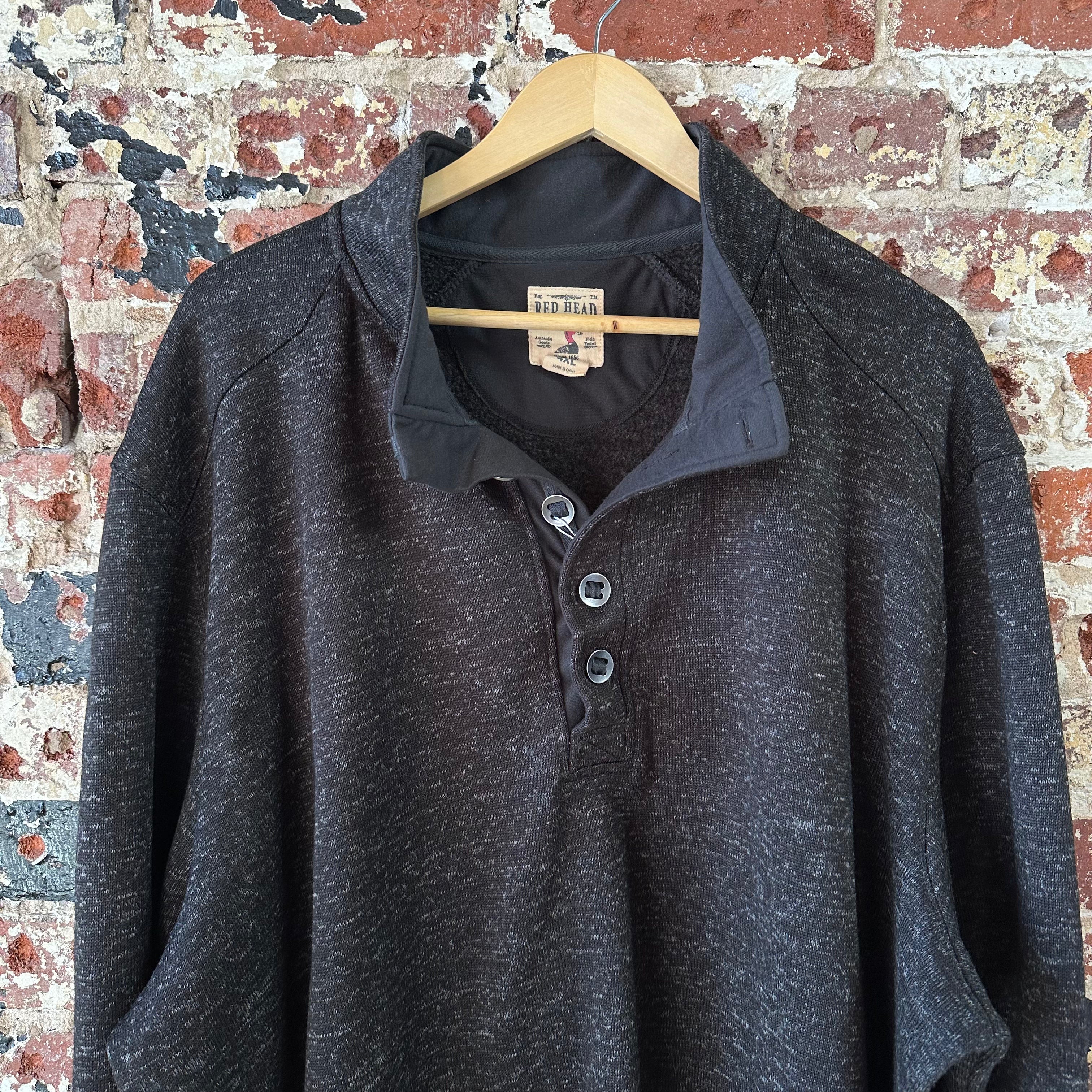 Red Head Pullover Sweater Mens 4XL Brown 1/4 Button Heathered Knit Fleece