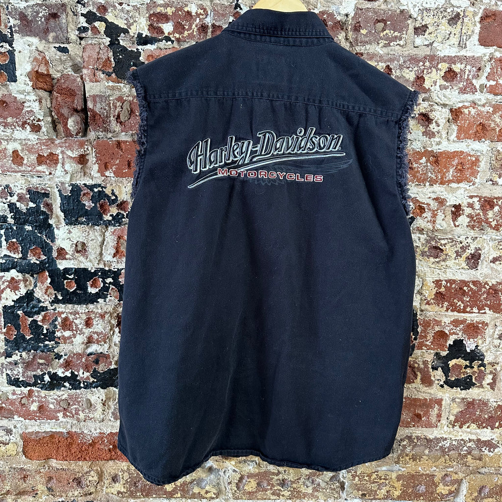 Harley Button Up Shirt Mens Medium Sleeveless