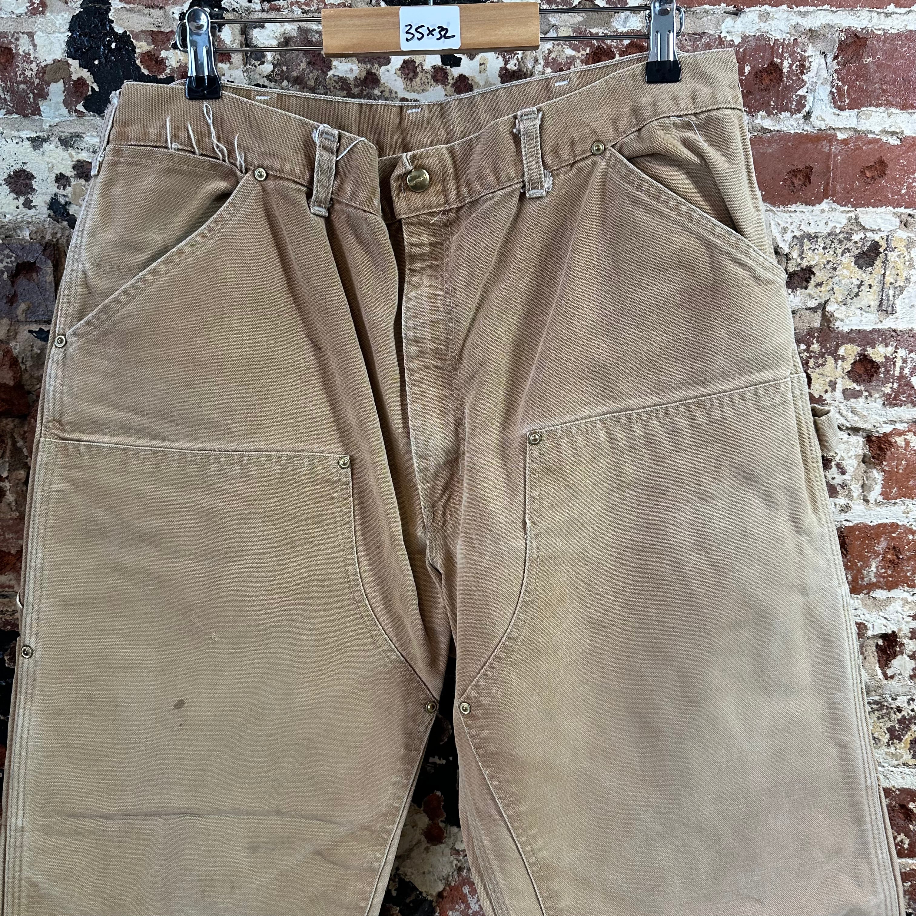 VTG Carhartt 62W Brown Mens 35x32 Double Knee Pants