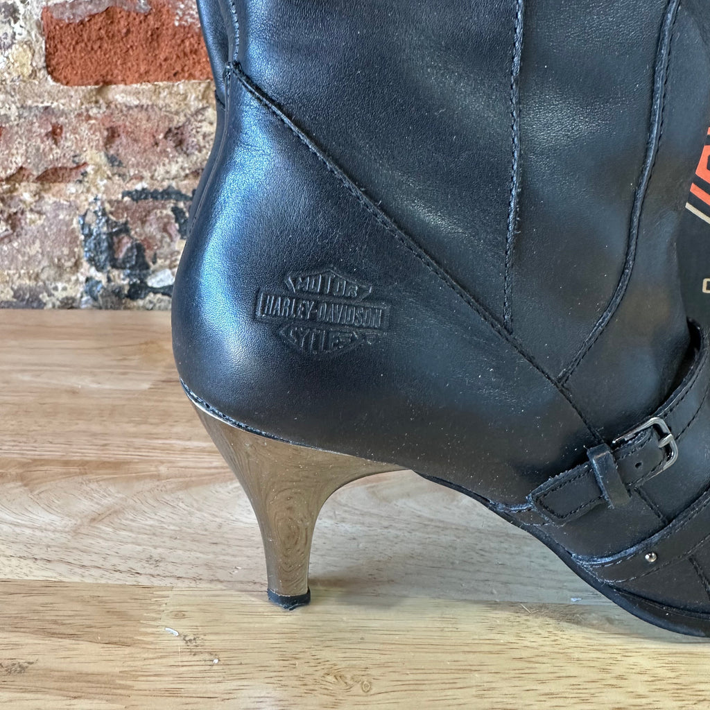 Harley-Davidson Women's 7.5 Black Stiletto Heel Zipper Biker Boots Amelia Chrome