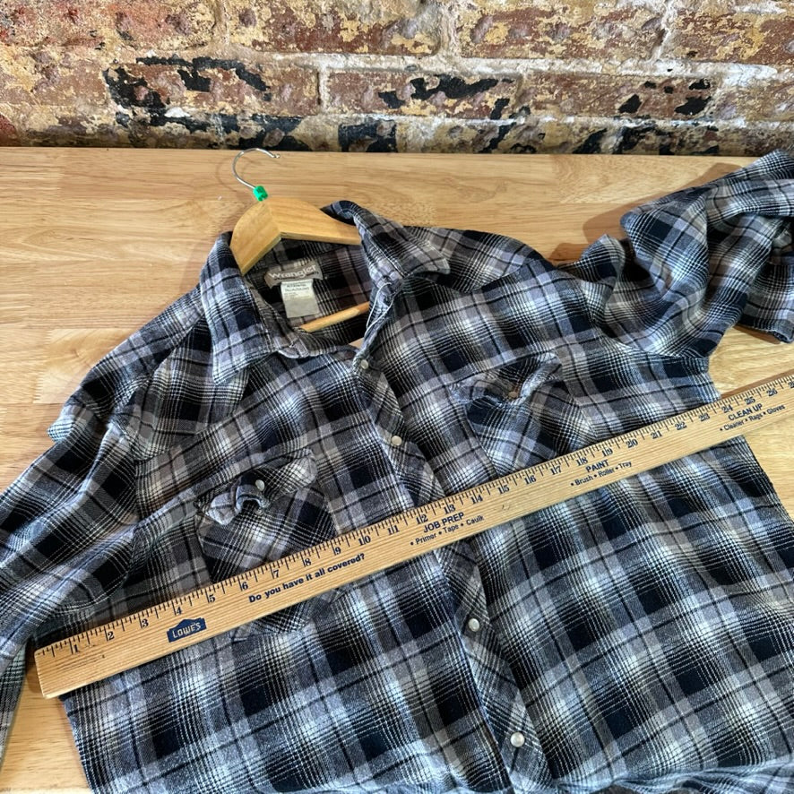 Wrangler Wrancher Flannel Shirt Mens XLT Pearl Snap Button Long Sleeve Plaid