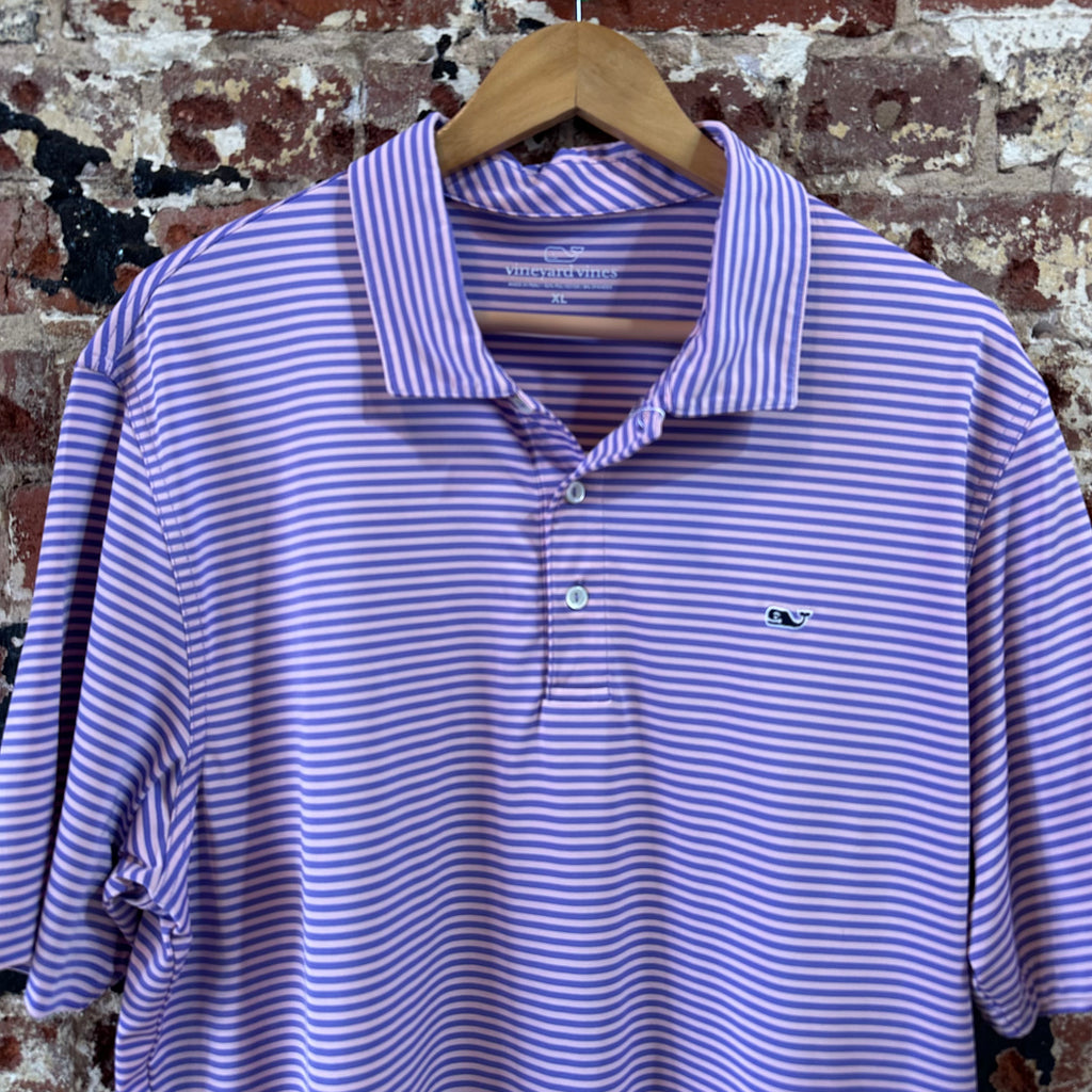 Vineyard Vines Golf Shirt Polo Mens XL Purple Striped Short Sleeve