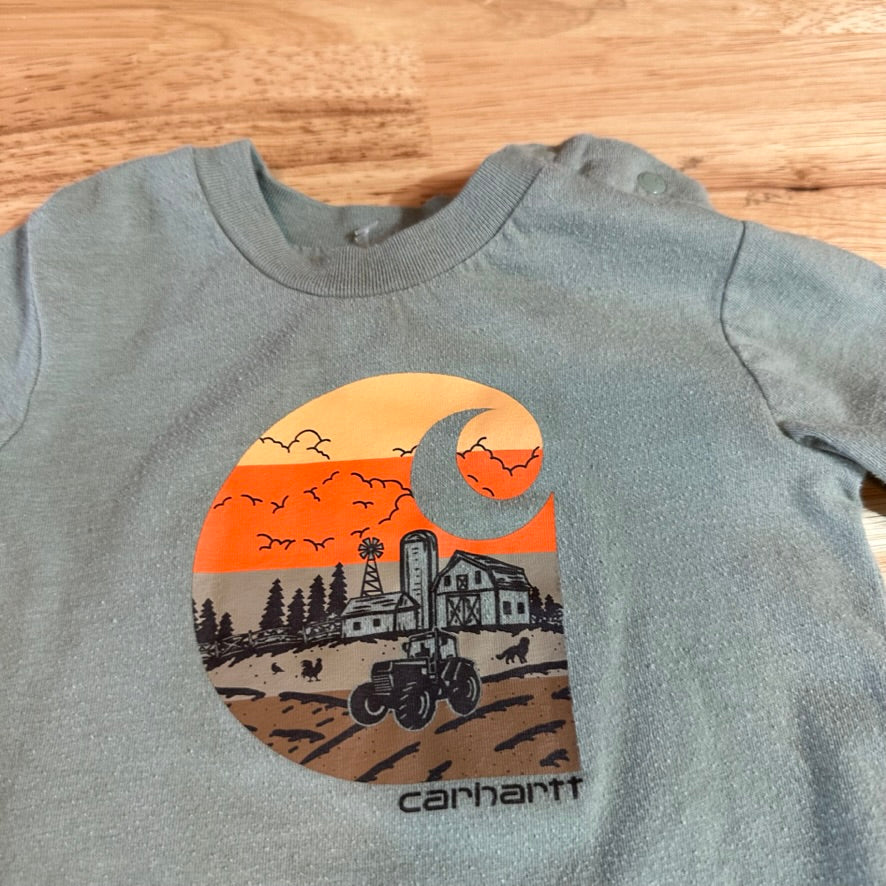 Carhartt Short Sleeve Green Bodysuit one piece Cotton Boys 18M Logo Farm