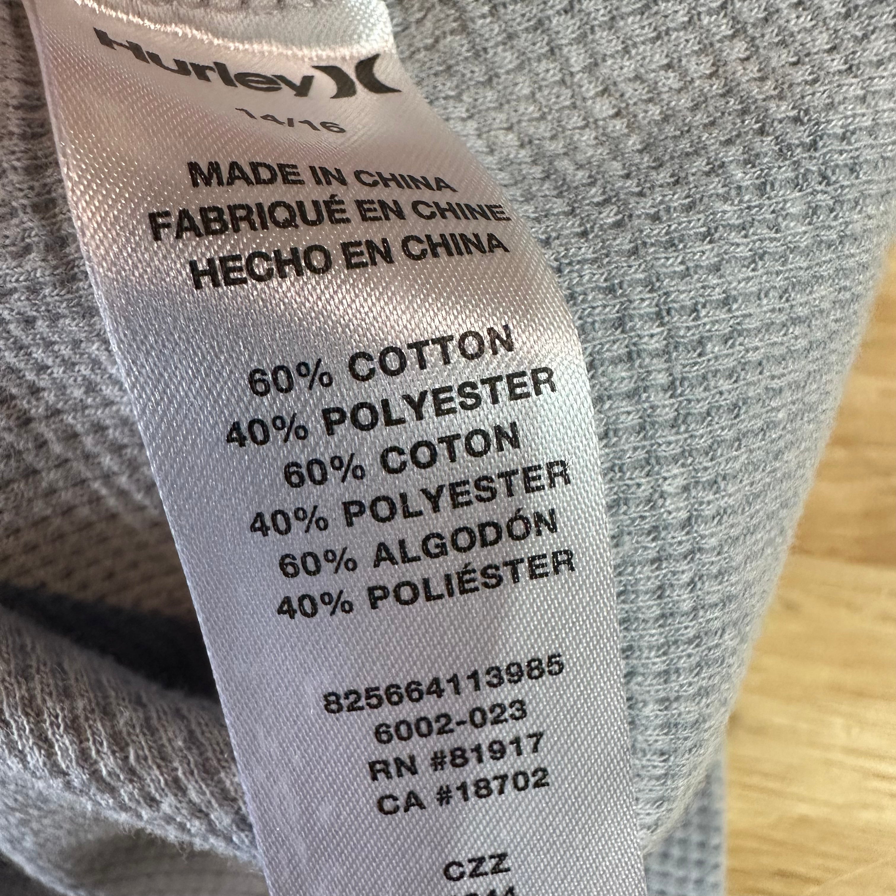 Hurley Boys Large Gray Thermal Long Sleeve T-Shirt