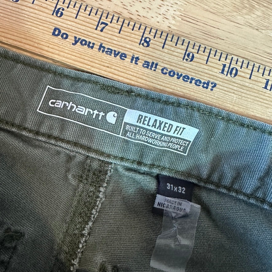Carhartt Relaxed Fit Pants green rugged canvas work Mens 31x32 MOS