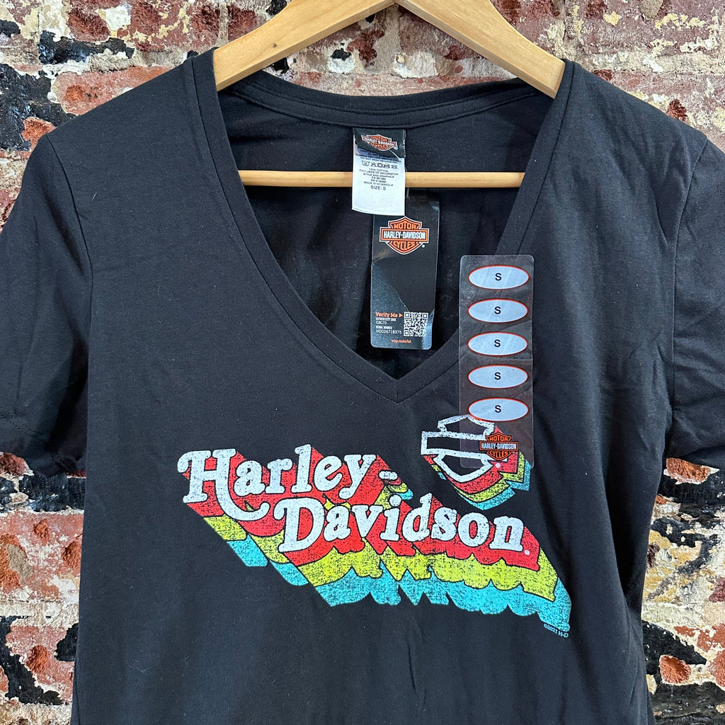 Harley Davidson Women's Small Short Sleeve Black T-Shirt V-Neck NEW