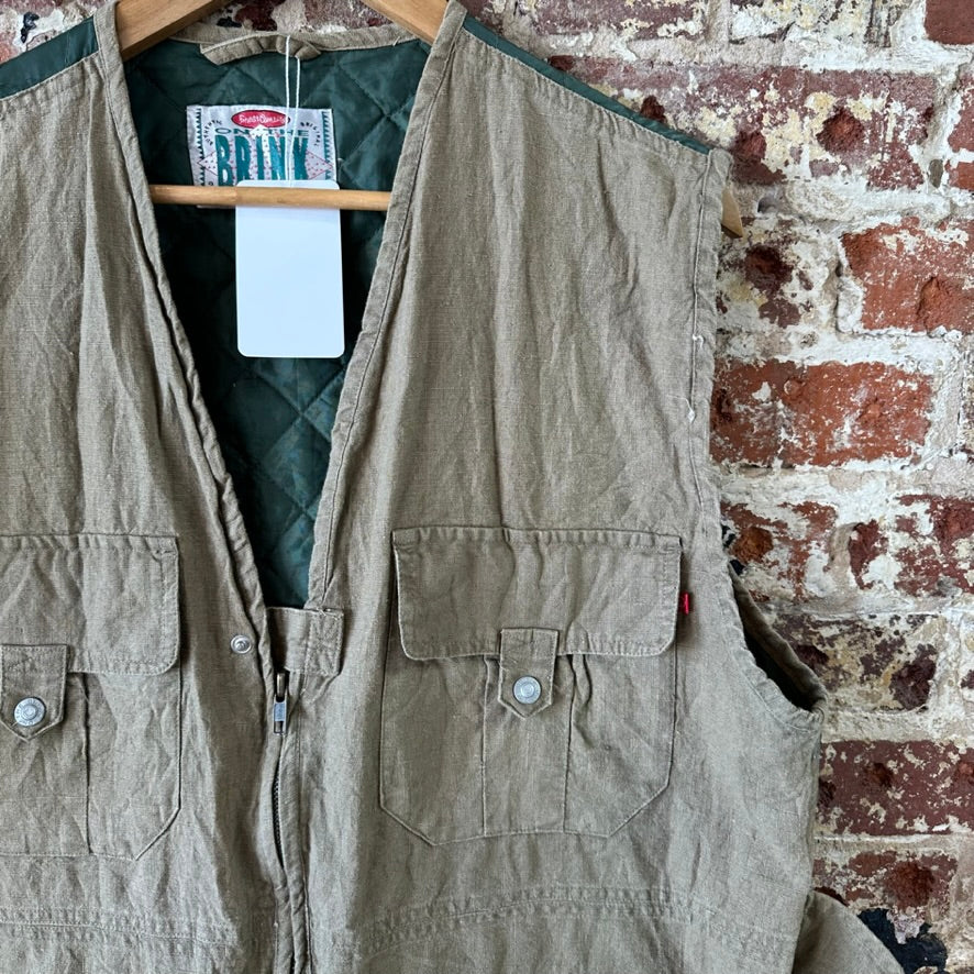 On The Brink Vest 90’s Vintage Fishing Hunting Utility Cargo Mens XL Tan