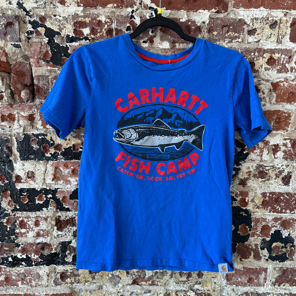 Carhartt Short Sleeve T-Shirt Boys Medium Blue Fish Camp