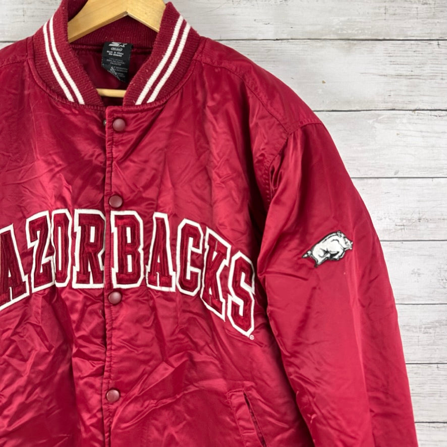 Arkansas Razorbacks Starter Jacket Mens Medium Red Satin Bomber NCAA SEC &nbsp;