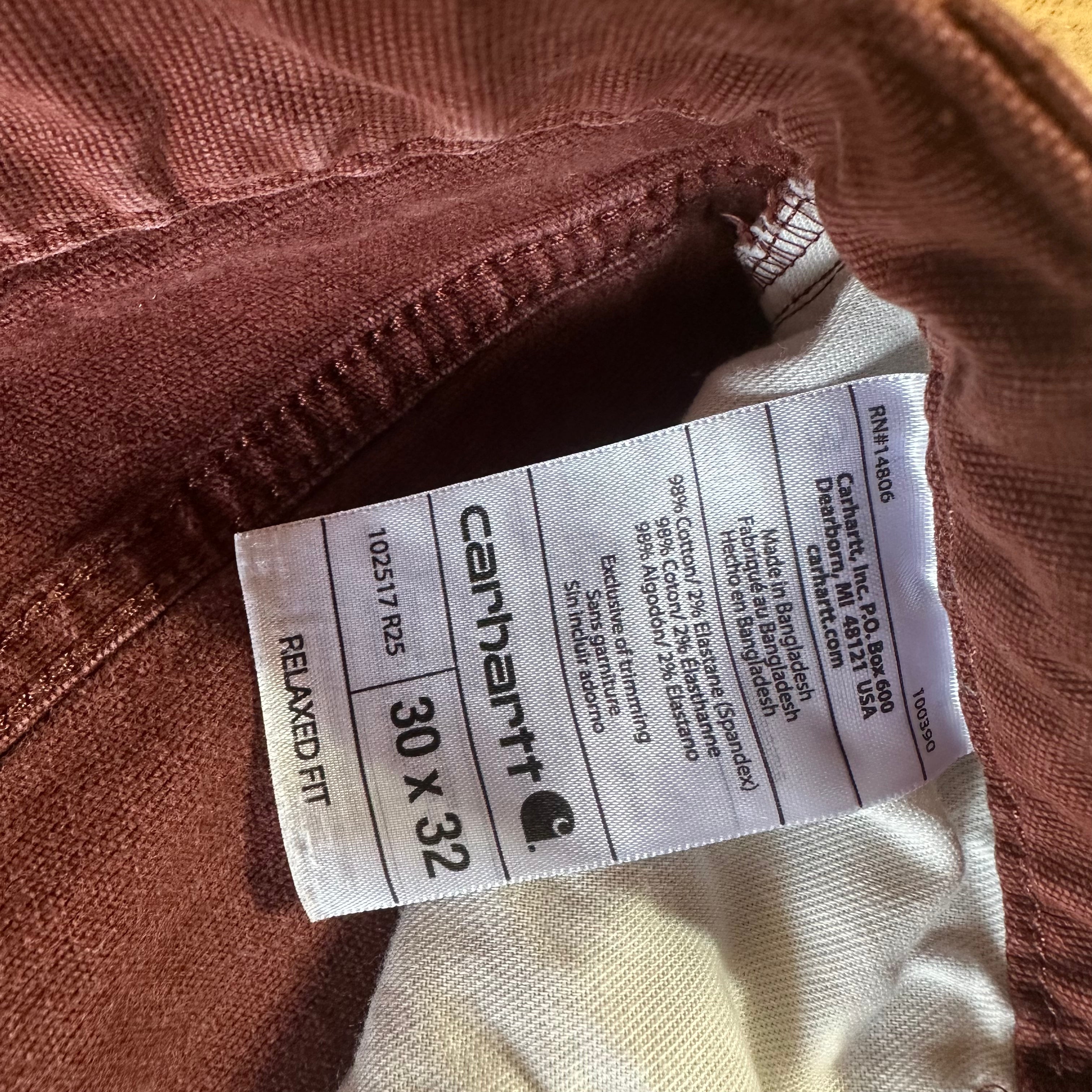 Carhartt Mens 30x32 Reddish Pants