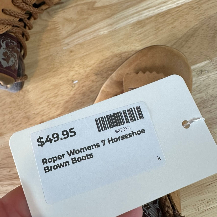 Roper Boots Womens Size 7 Brown Leather Lace Up Ankle Kiltie Horseshoes Western