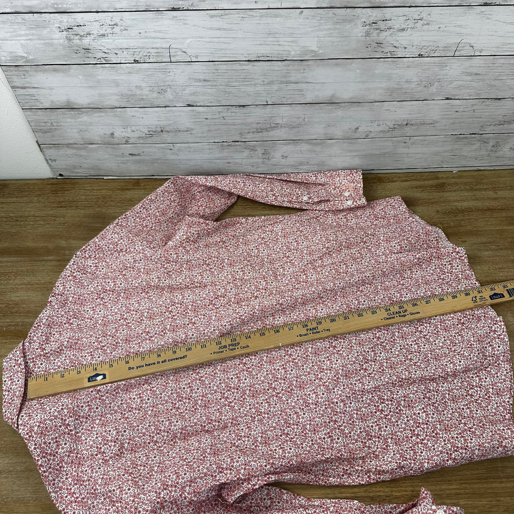 Psycho Bunny Shirt Mens 16.5 34/35 Red White Floral Stretch Slim Fit Button Up