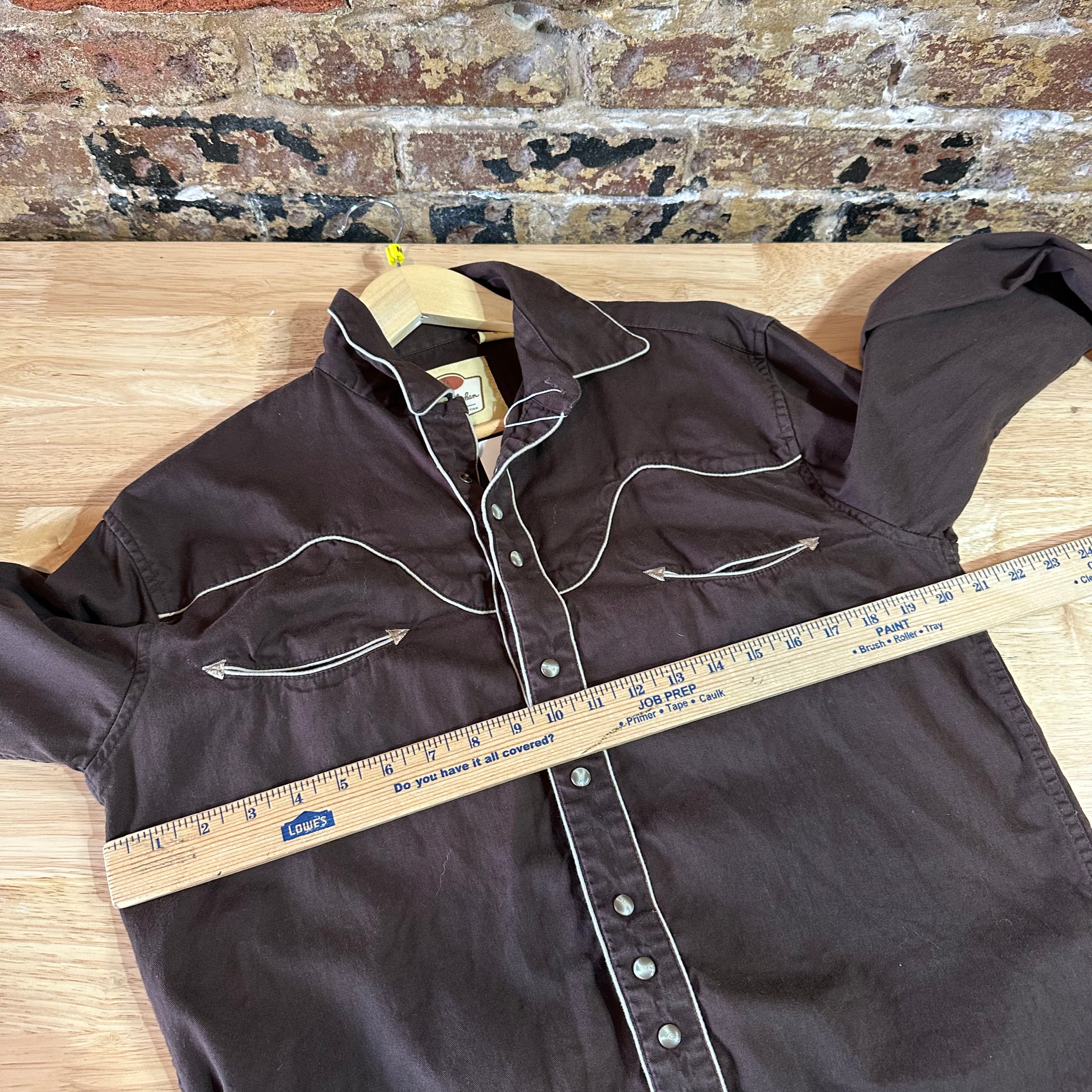 Larry Mahan Brown Snap Button Up Shirt Long Sleeve Western Mens Size Medium