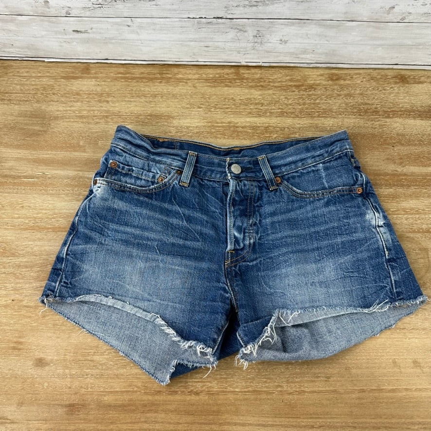 Levi's Cut Off Denim Blue Jean Shorts Womens 27 Distressed - 30x3"