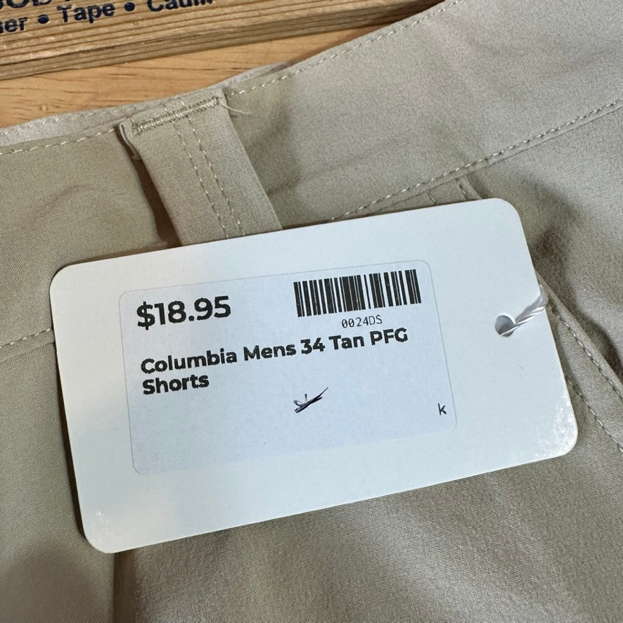 Columbia PFG Shorts Mens 34 Tan Fishing Outdoor Hiking 9.5" inseam