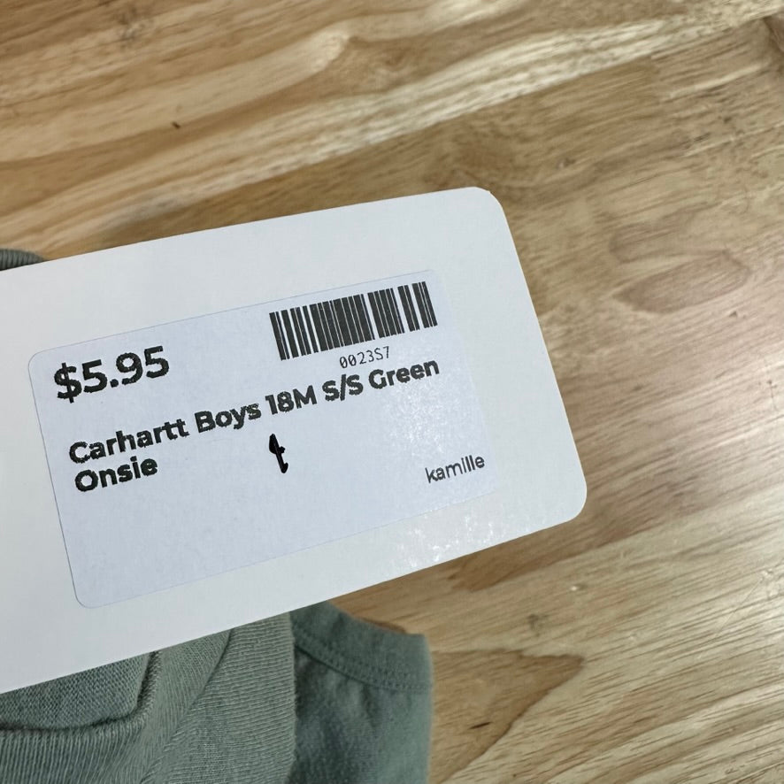 Carhartt Short Sleeve Green Bodysuit one piece Cotton Boys 18M Logo Farm