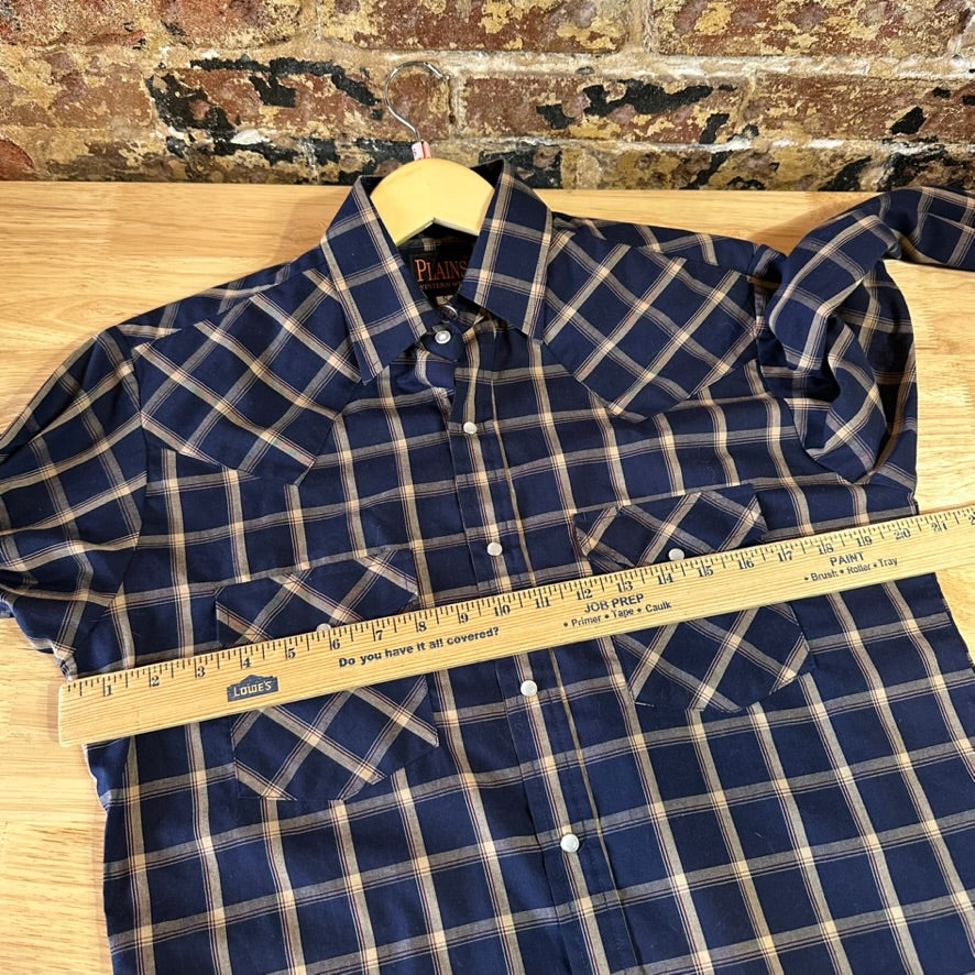 Plains Button Up Shirt Mens Small Western Long Sleeve Blue