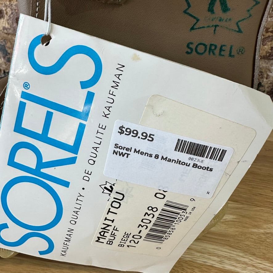 Sorel Manitou Boots Mens 8 Tan Waterproof Fleece Nubuck Leather Rubber Winter