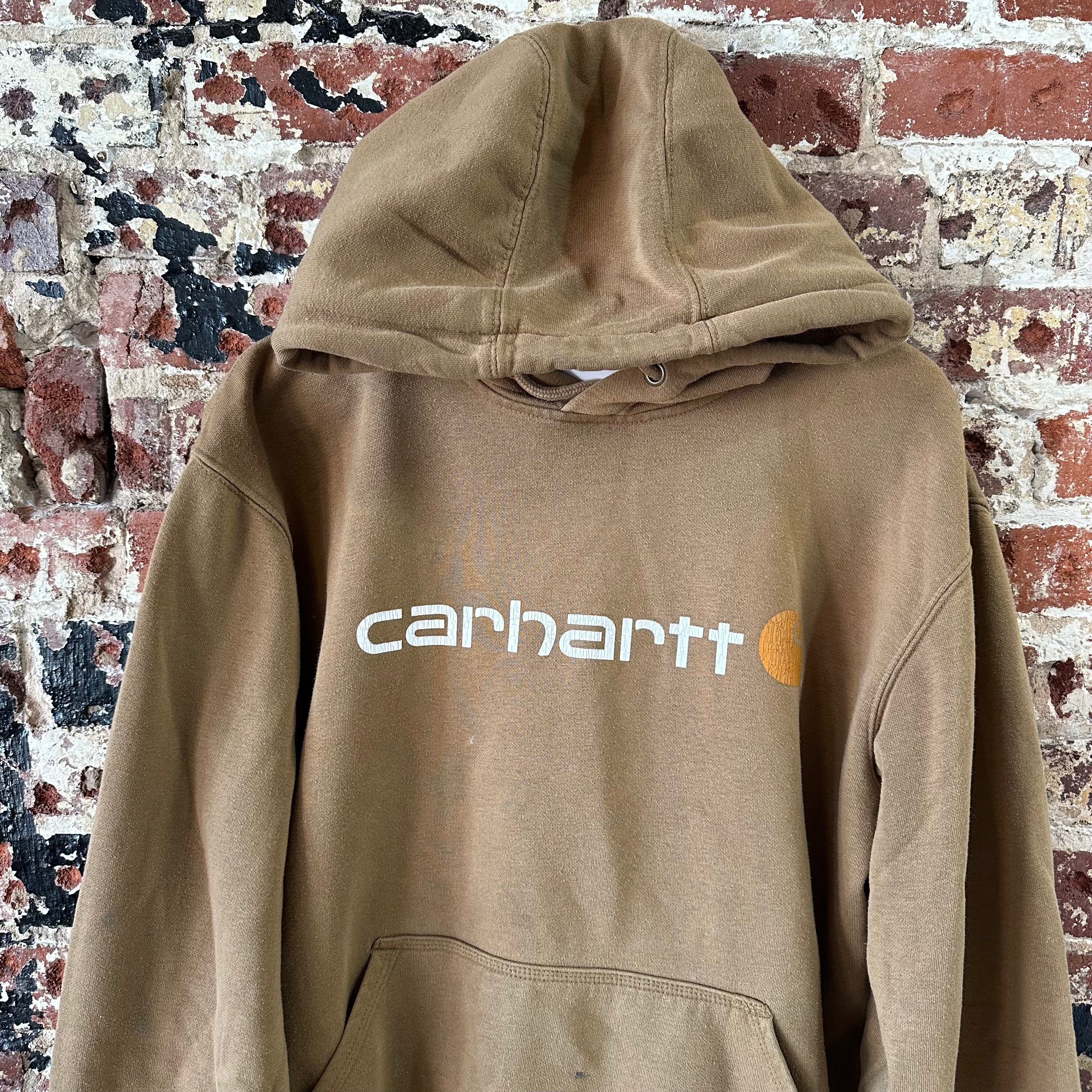 Carhartt Hoodie Sweatshirt Brown Mens Size Medium Original Fit Spellout