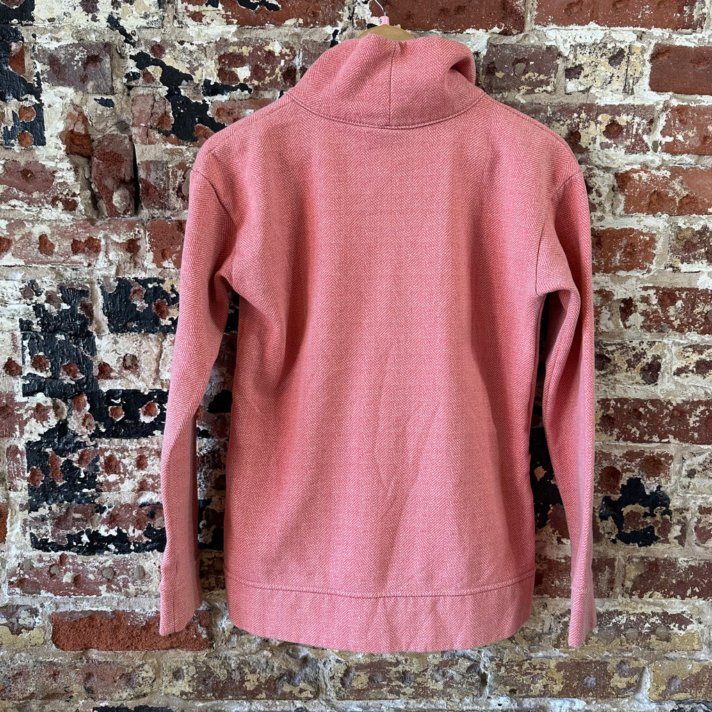 Columbia Womens Small Sweatshirt Pullover Pink Herringbone Lodge Funnel Neck