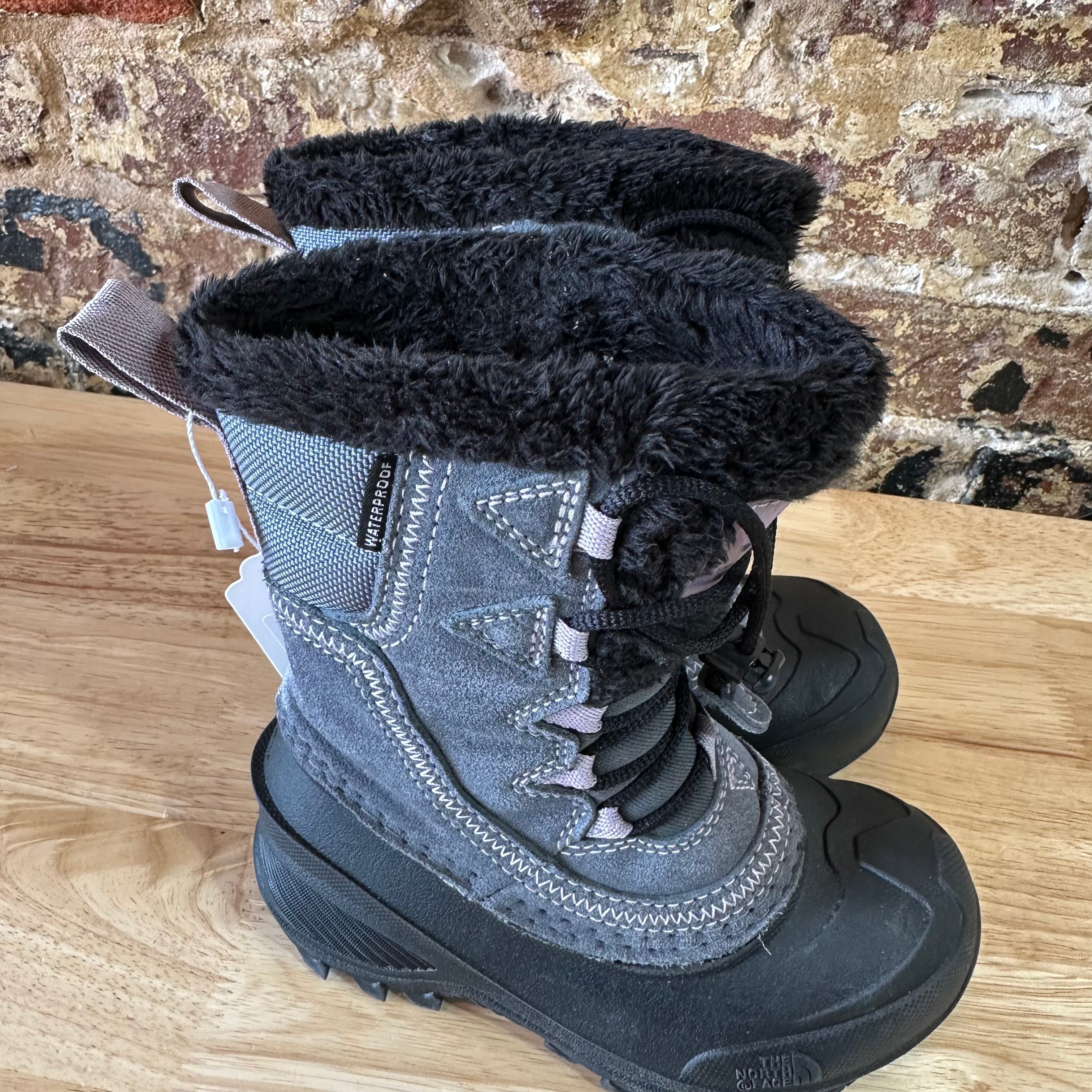 The North Face Snow Winter Boots Girls size 10 Gray Black Waterproof