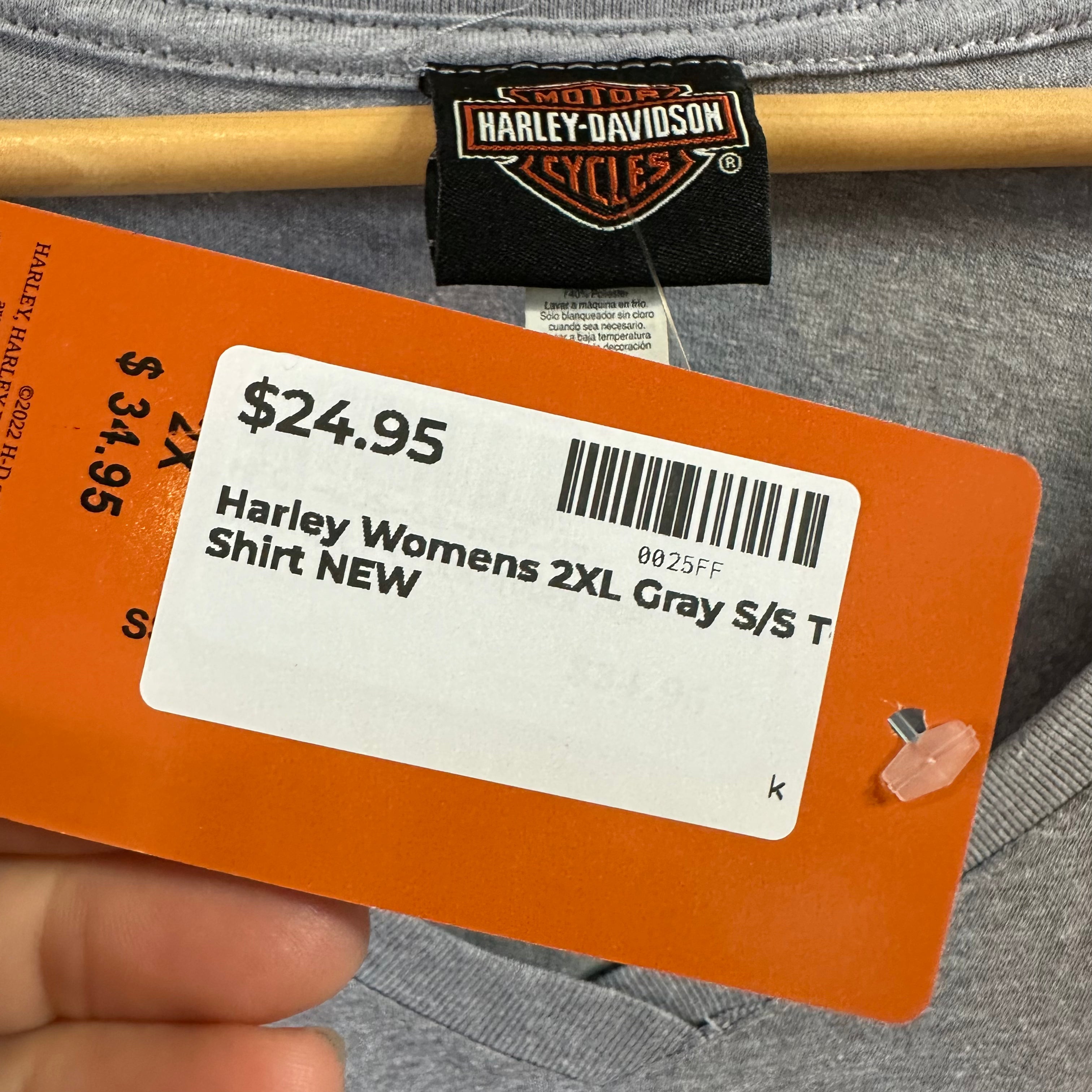 Harley Davidson Women's 2XL Short Sleeve Gray T-Shirt V-Neck NEW