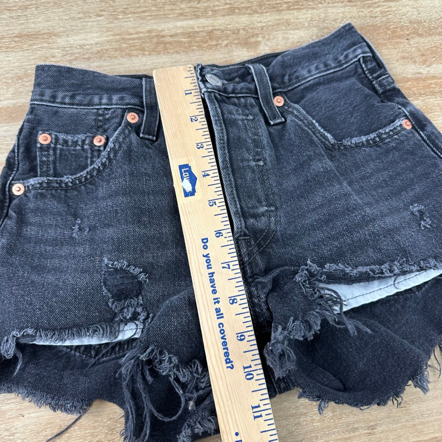 Levi's Cut Off Denim Black Jean Shorts Womens 23 Distressed - 24x2"