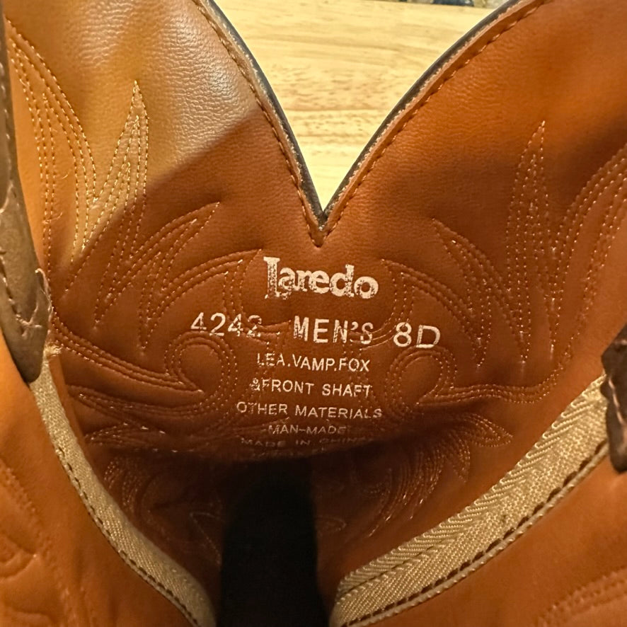 Laredo 4242 Lea Vamp Fox Brown Pull On Western Cowboy Boots Mens 8D