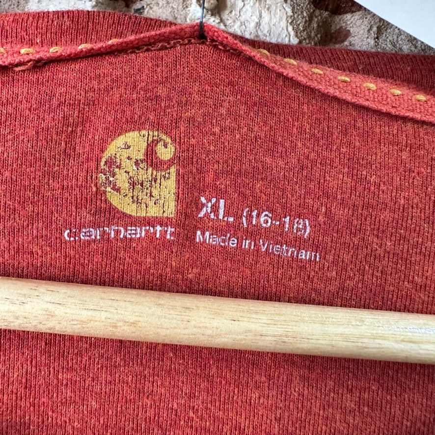 Carhartt T-Shirt Womens XL Long sleeve Work casual reddish orange