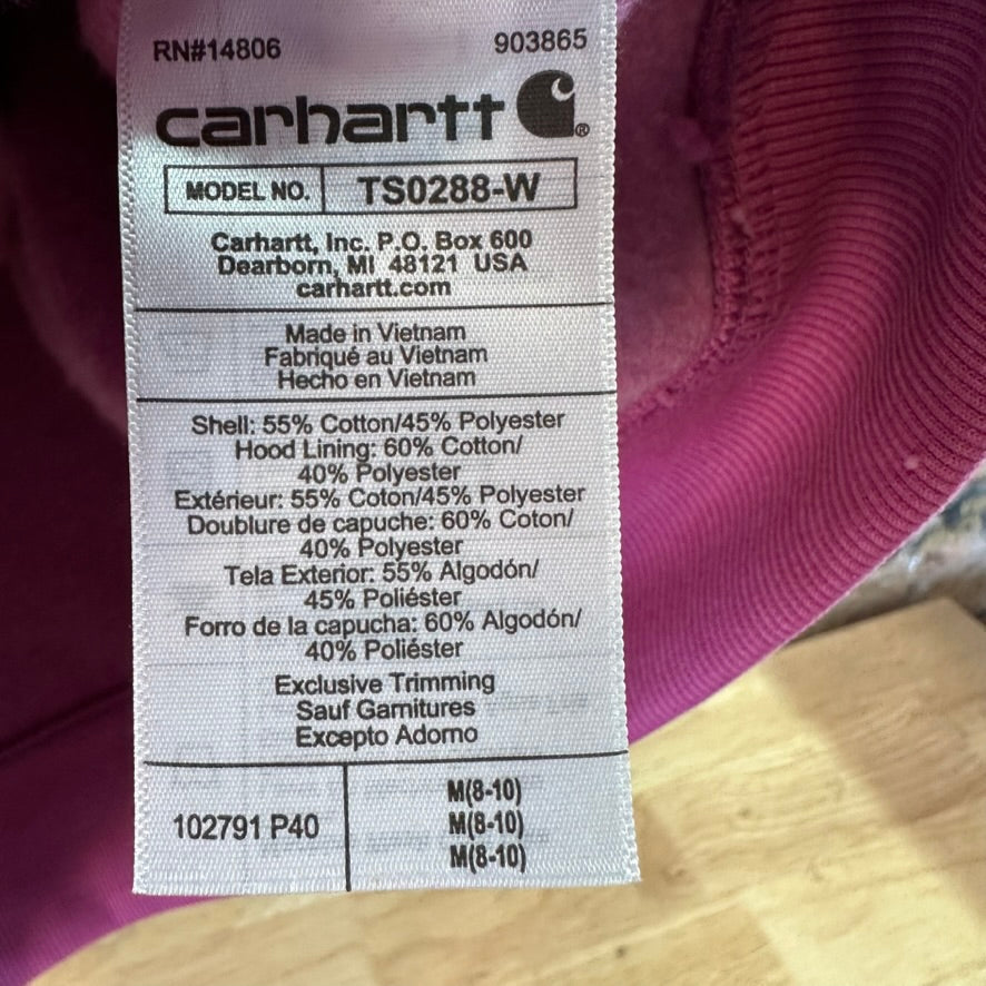 Carhartt Hoodie Womens Medium Pink Sweatshirt Casual Sleeve Spellout midweight