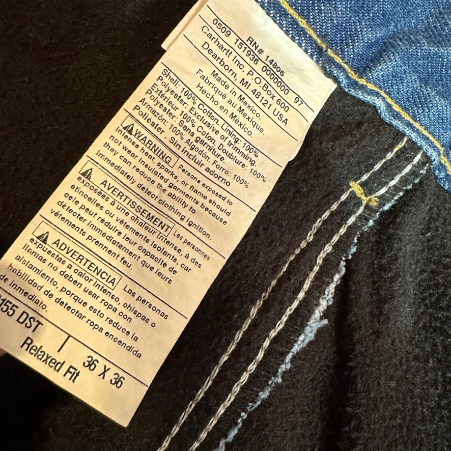 Carhartt B155 DST Lined Jeans Mens 36x36 NEW