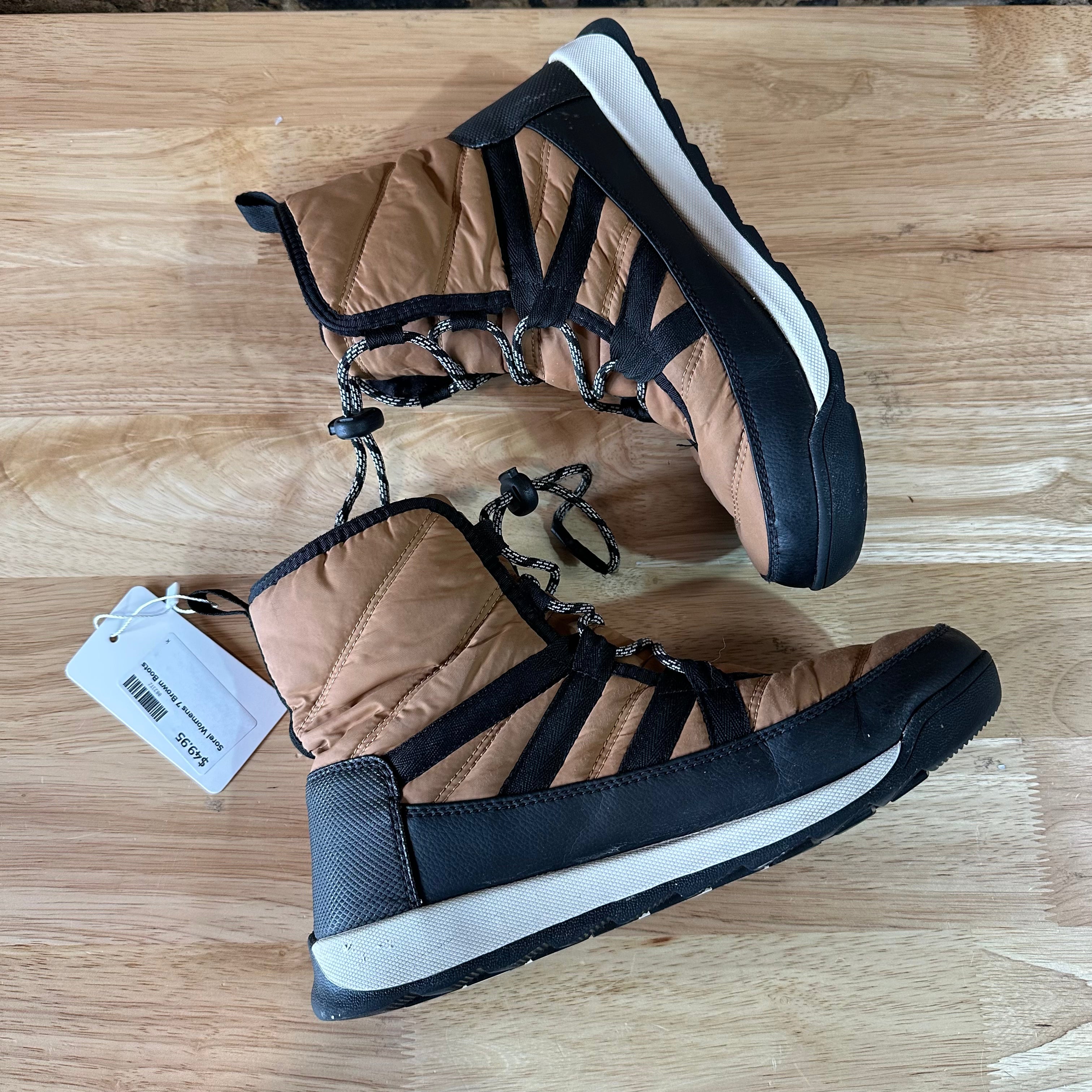 Sorel Whitney II Short Elastic Lace Winter Boots Waterproof Elk Womens 7 Brown