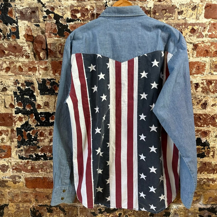 VTG Wrangler Mens Medium Western Flag Shirt