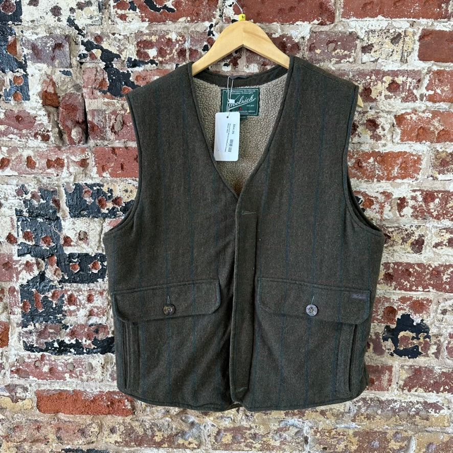 Woolrich Vest Mens Medium Wool Green Plaid Sherpa Lined Zipper Outdoor