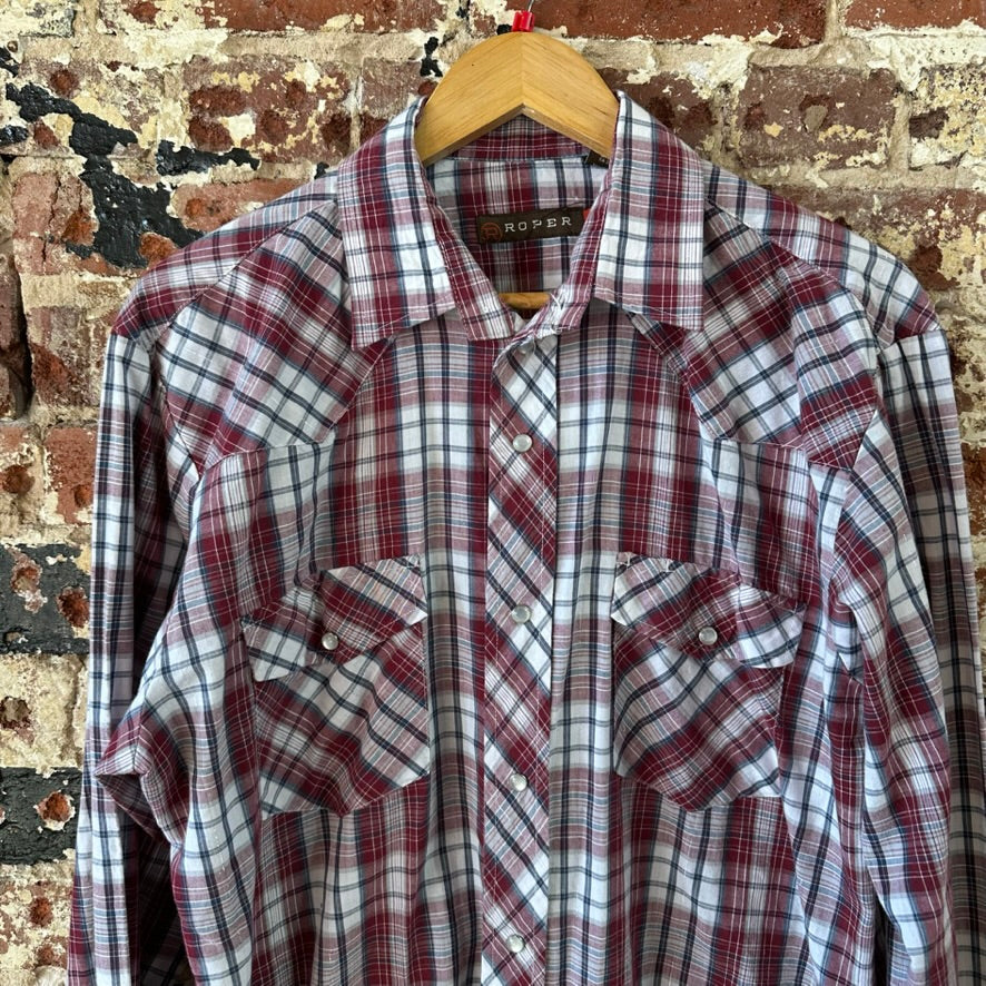 Roper Pearl Snap Shirt Men's Large Red Plaid Western Long Sleeve Pocket