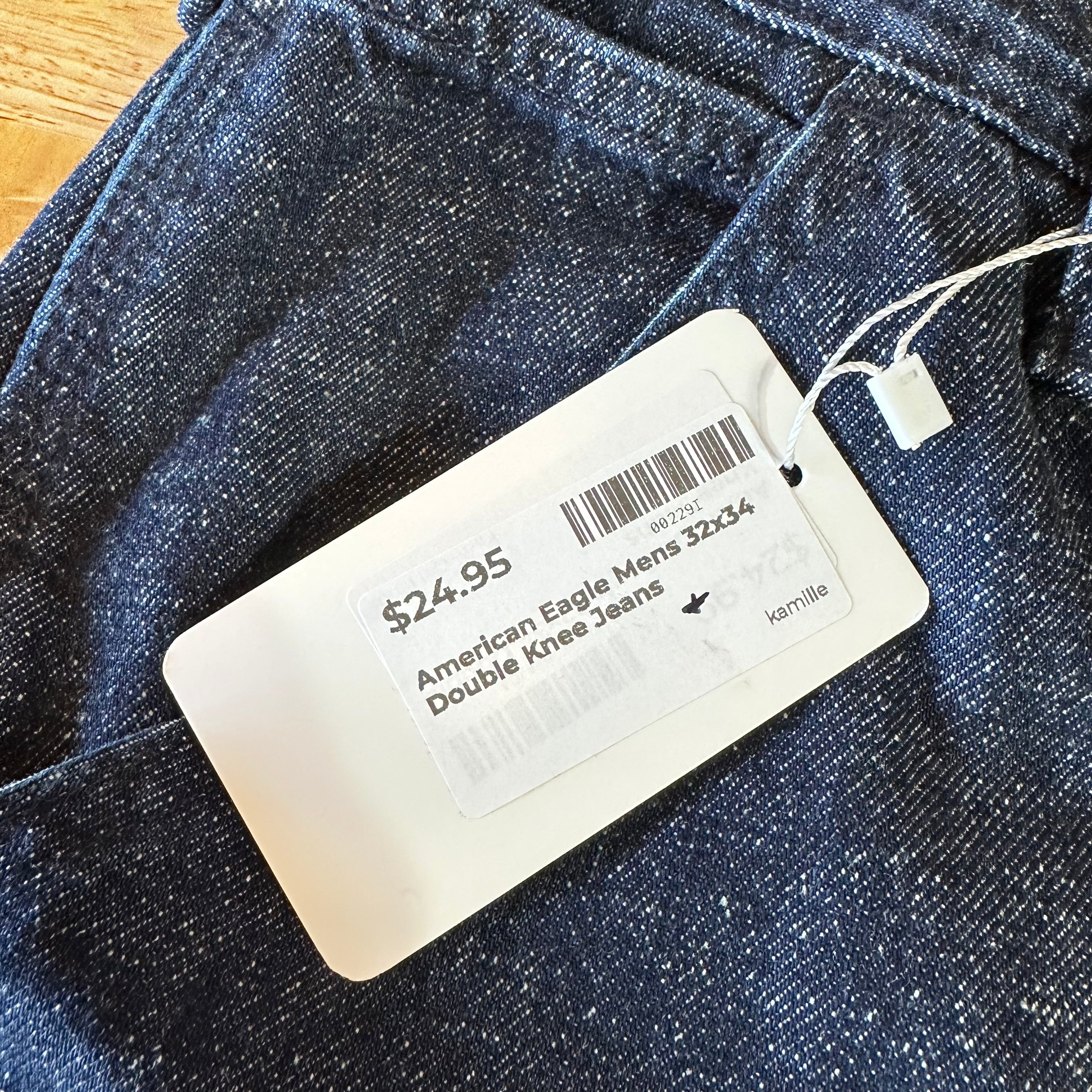 American Eagle Double Knee Jeans Mens 32x34 Dark Blue Denim