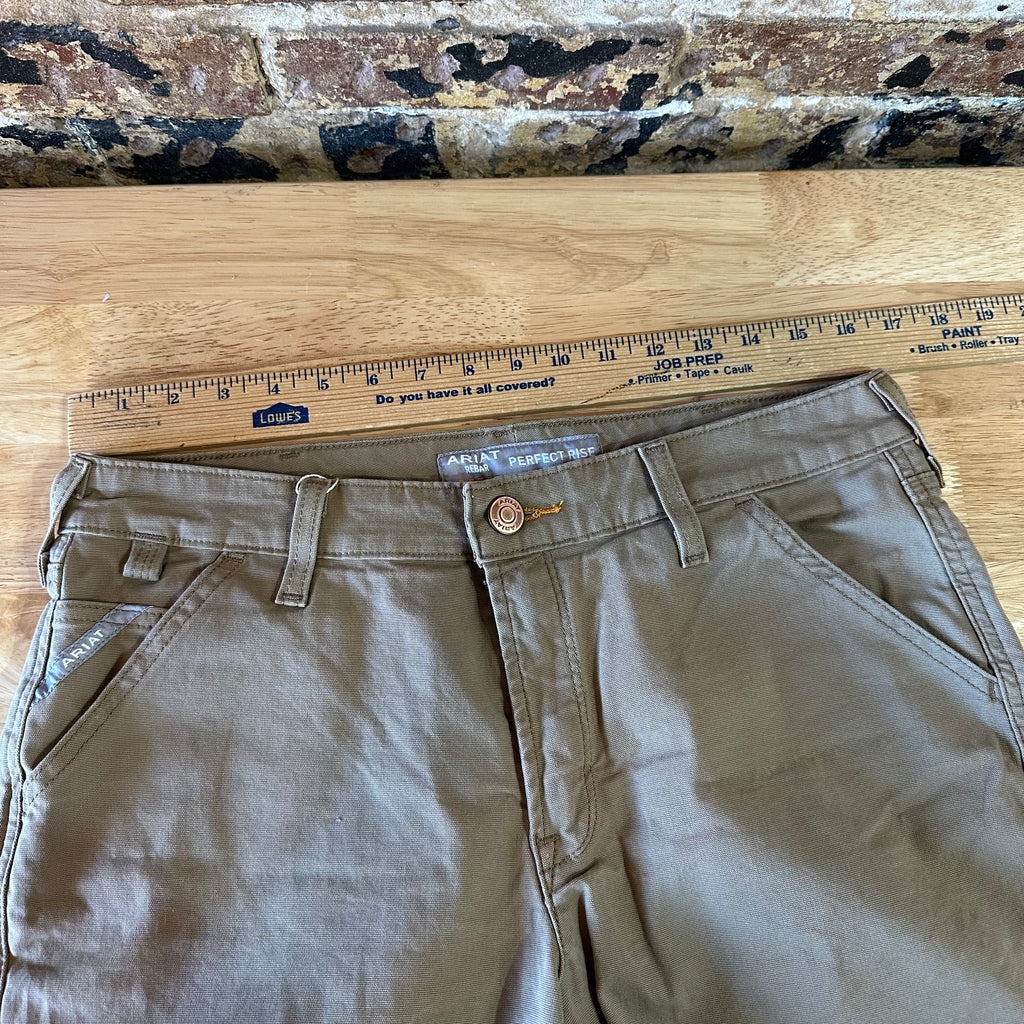 ARIAT REBAR Made Tough Work Shorts Carpenter Tan Perfect Rise Womens 30 (33x6)