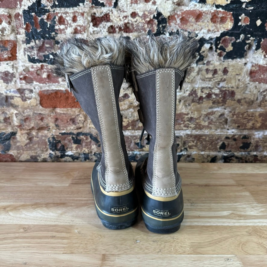 Sorel Joan Of Arctic Faux Fur Trimmed Leather Lace Up Boots Size 9 Gray