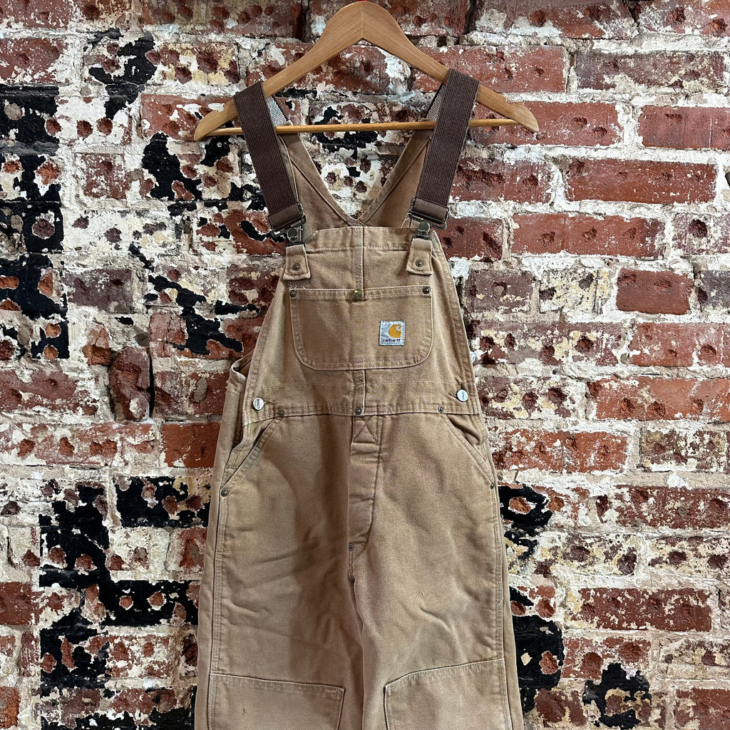 Vintage Carhartt Boy's Large Brown Bib Insulated Overalls Double Knee Farm Bibs
