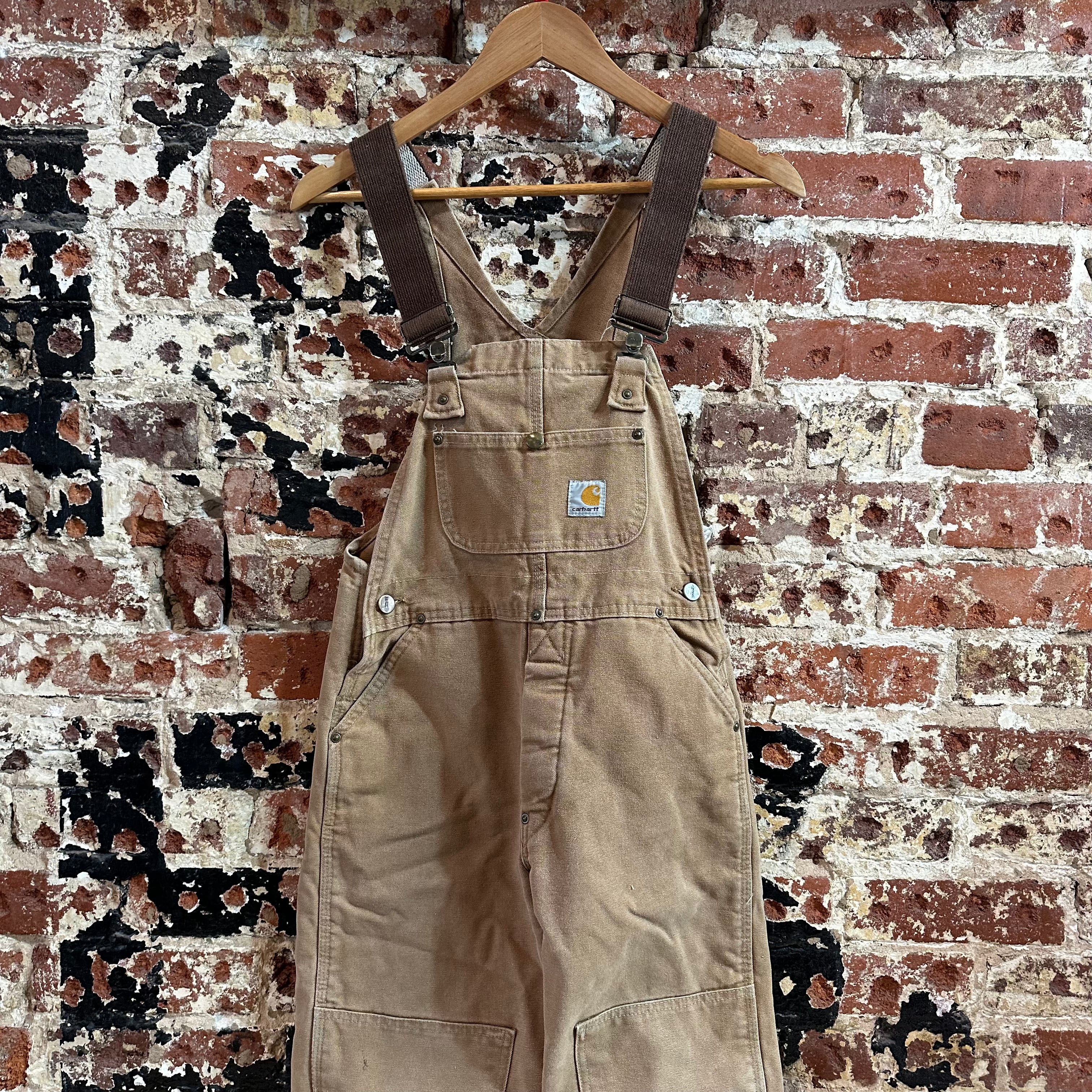 Vintage Carhartt Boy's Large Brown Bib Insulated Overalls Double Knee Farm Bibs