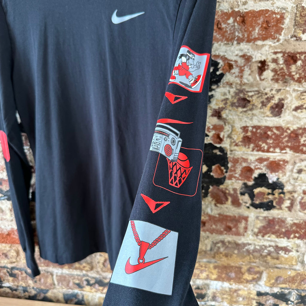 Nike Basketball Graphic Sleeves Mens Size Small Black Long Sleeve T-Shirt