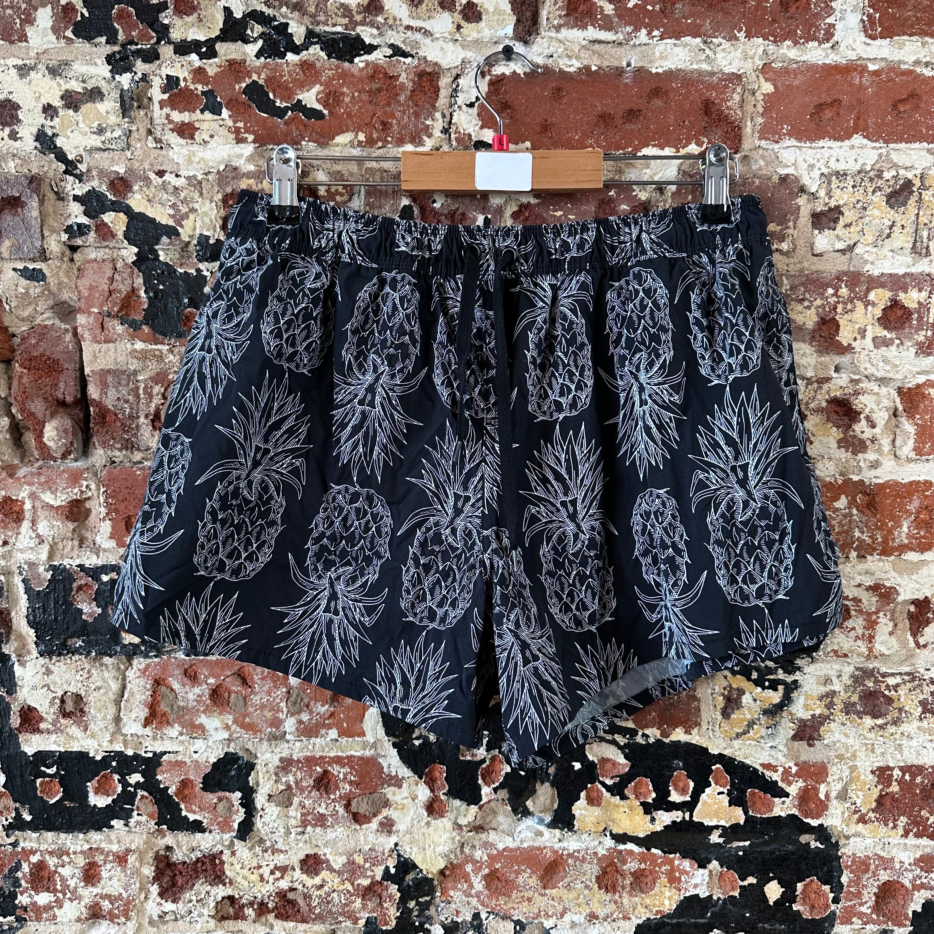 Lauren James Swim Shorts Womens Large Black Pull On Casual Pineapple Drawstring